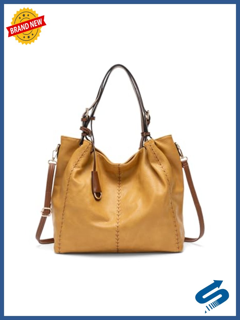 Vintage Pu Leather Hobo Shoulder Bag Bucket Tote With Rivet Detail